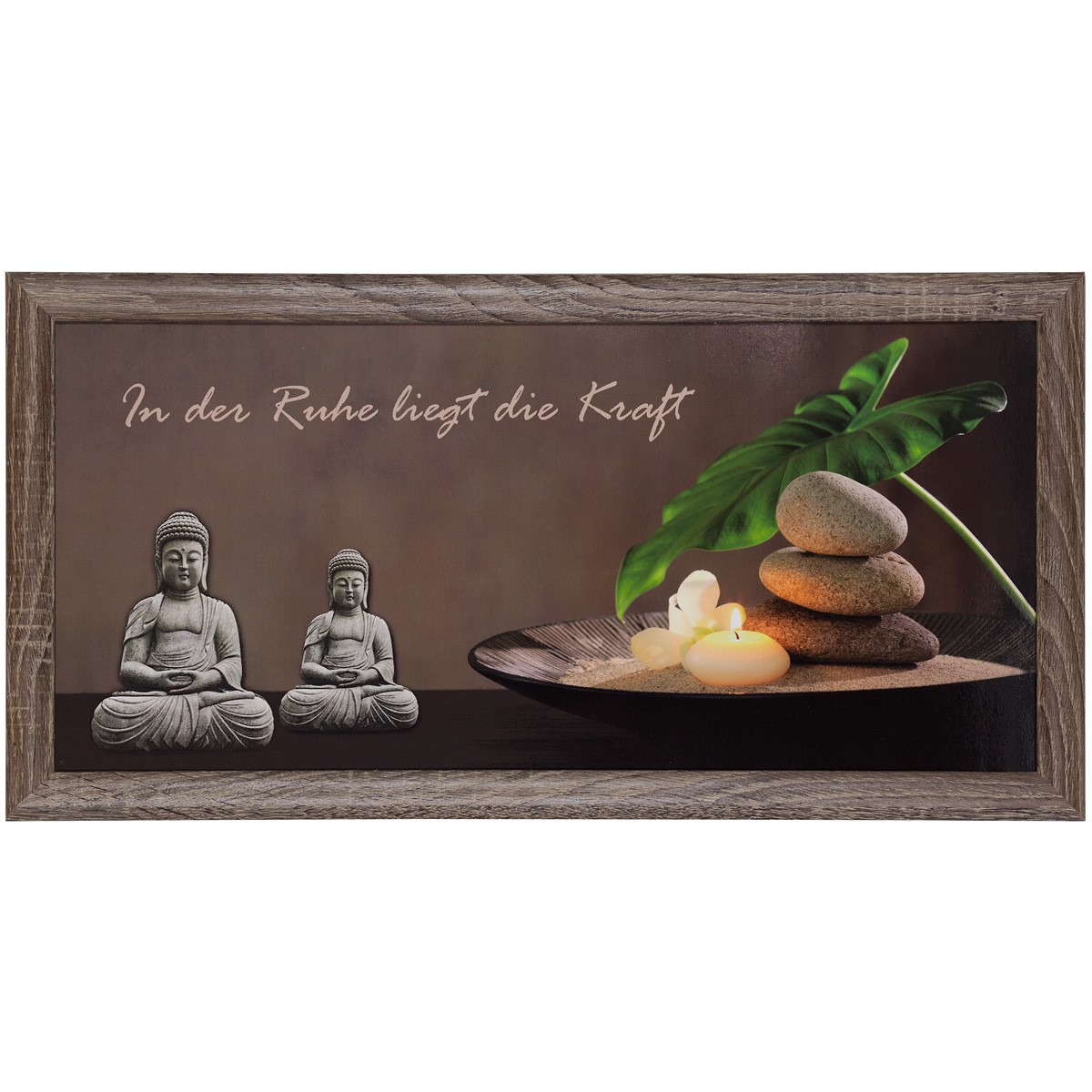 Wandbild Fotodruck Bilder gerahmt 23 x 49 cm Wellness Buddha Kerzen