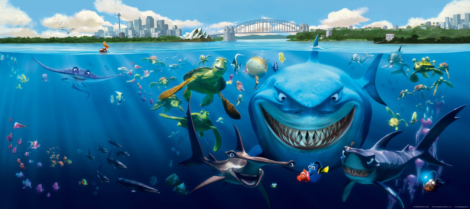 Wall mural wallpaper Finding Nemo 3 sharks Bruce Anchor & Chum photo ...