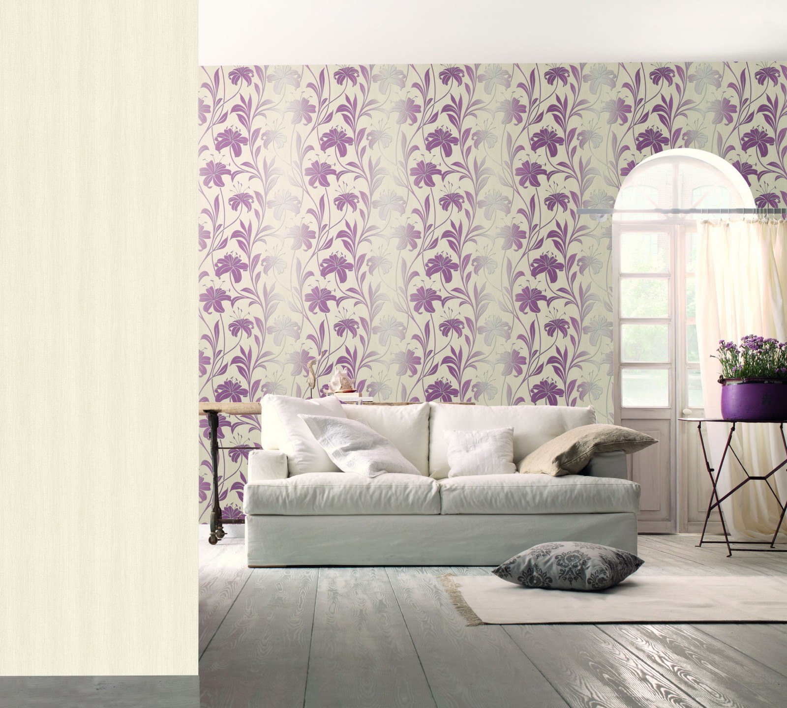 Keilrahmen Mit Tapeten Gestalten : Vliestapete Floral creme lila Marburg Da Milano 55118 Keilrahmen Mit Tapeten Gestalten : Vliestapete Floral creme lila Marburg Da Milano 55118